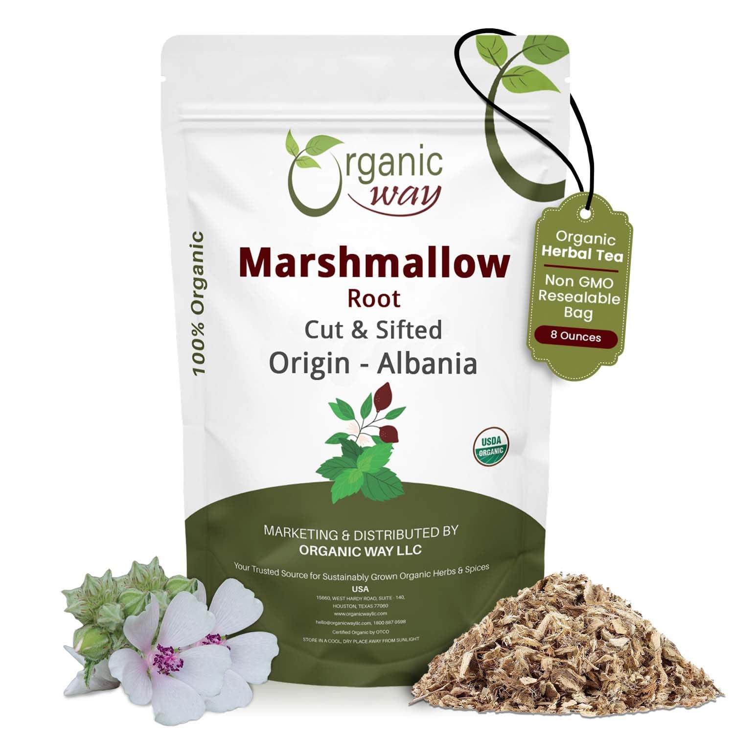 Organic Way Marshmallow Root Herbal Tea - Cut & Sifted, Organic & Kosher Certified, Non-GMO, 1/2 lbs (8 oz), Origin: Albania