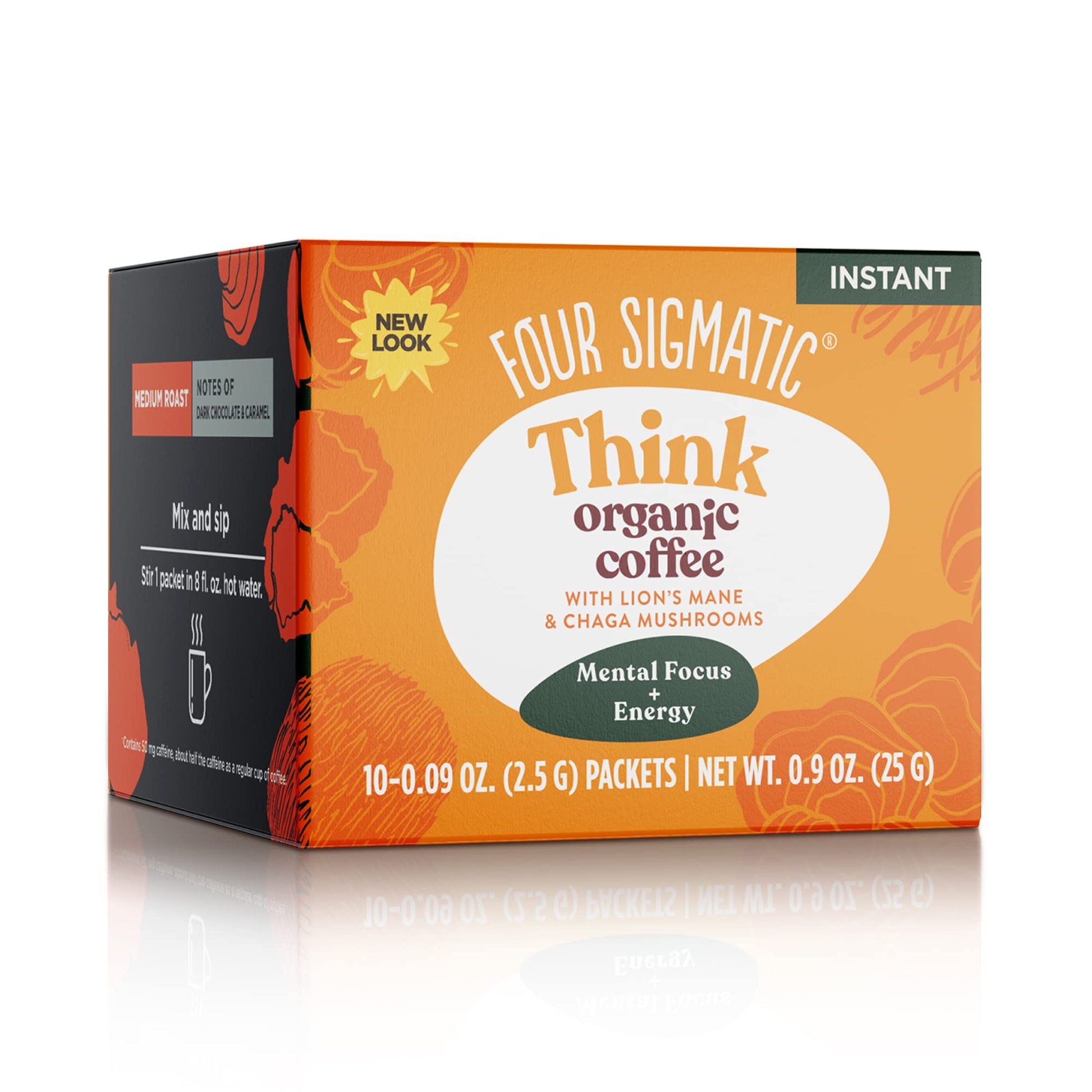 Four Sigmatic Instant Mushroom Coffee Mix with Lions Mane & Chaga, 0.9 oz, 10 Packets, Focus Support, Think W/ Lions Mane