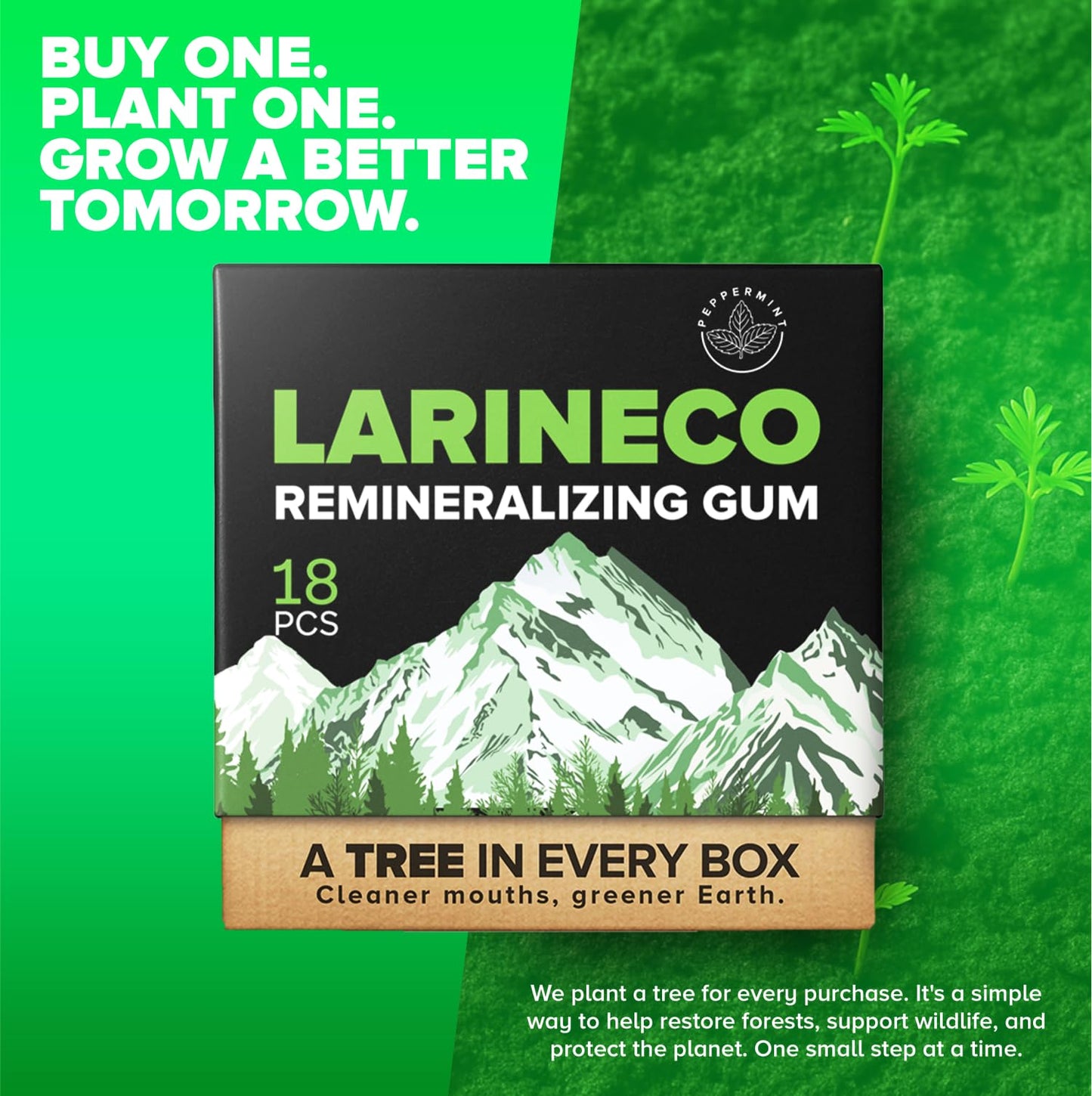 Larineco Remineralizing Gum with Nano Hydroxyapatite & Xylitol - Sugar-Free Cinnamon Xylitol Gum - Plastic-Free  Dye-Free  Aspartame-Free - Natural Base - 18 Pieces (18 Count (Pack of 2)  Peppermint)