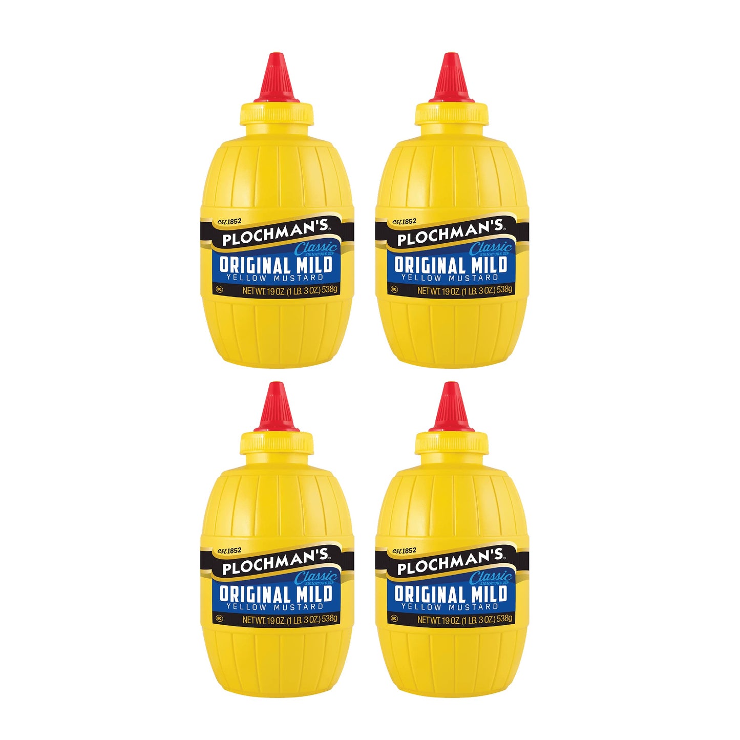 Plochmans Original Mild Yellow Mustard, Vinegar, 19 Oz - Pack of 4