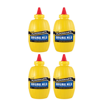 Plochmans Original Mild Yellow Mustard, Vinegar, 19 Oz - Pack of 4