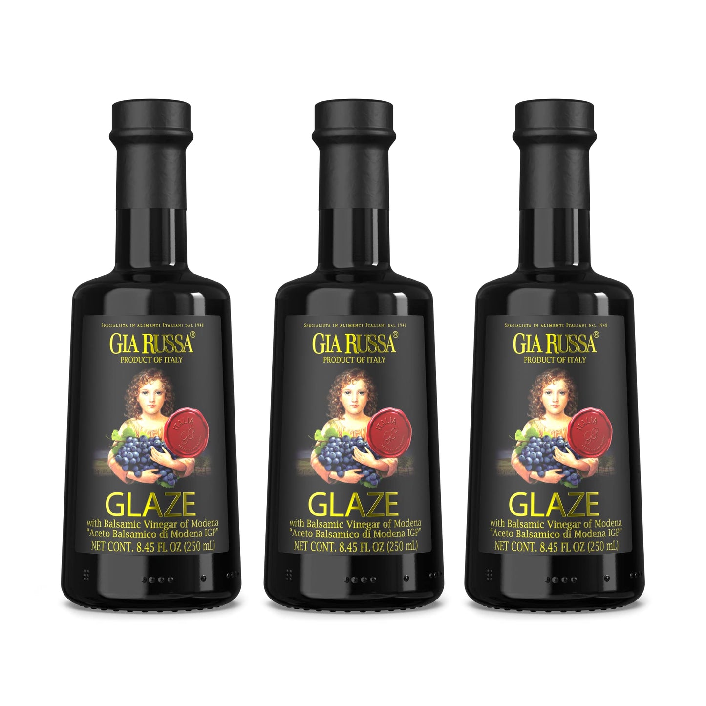 Gia Russa Balsamic Glaze - Balsamic Vinegar Glaze, Balsamic Vinegars, Vegan Italian Vinegar, Gluten Free Balsamic, Low Calorie Dressing, Product Of Italy - 8.5 Oz (3-Pack)