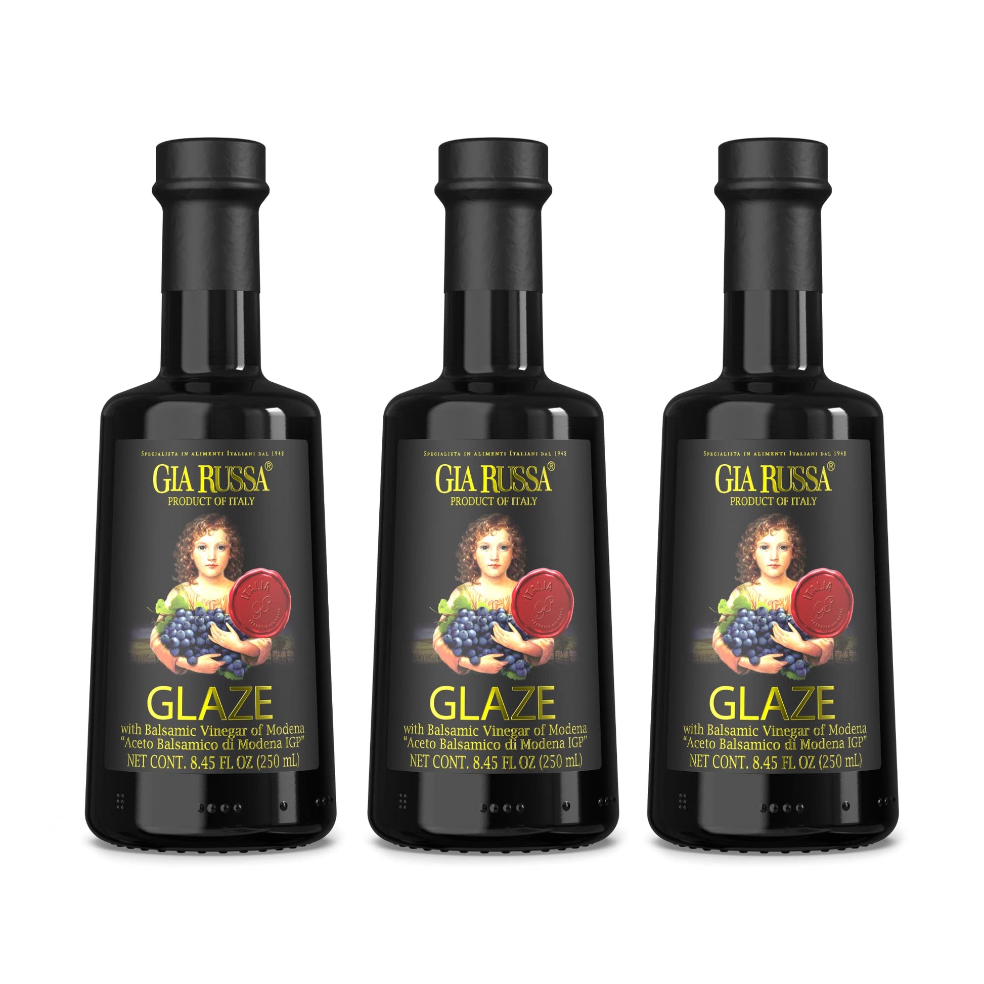 Gia Russa Balsamic Glaze - Balsamic Vinegar Glaze, Balsamic Vinegars, Vegan Italian Vinegar, Gluten Free Balsamic, Low Calorie Dressing, Product Of Italy - 8.5 Oz (3-Pack)