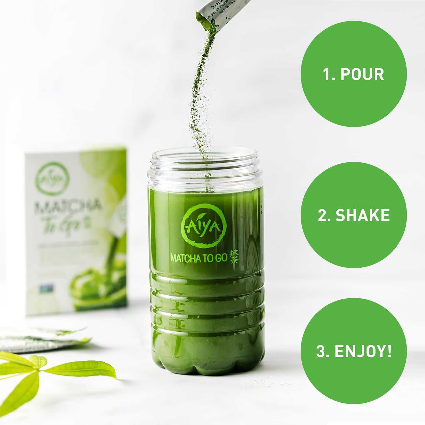AIYA Matcha To Go Single Serve Packs - Ceremonial Grade Pure Matcha Green Tea Powder, 10 Count, Convenient Travel Size