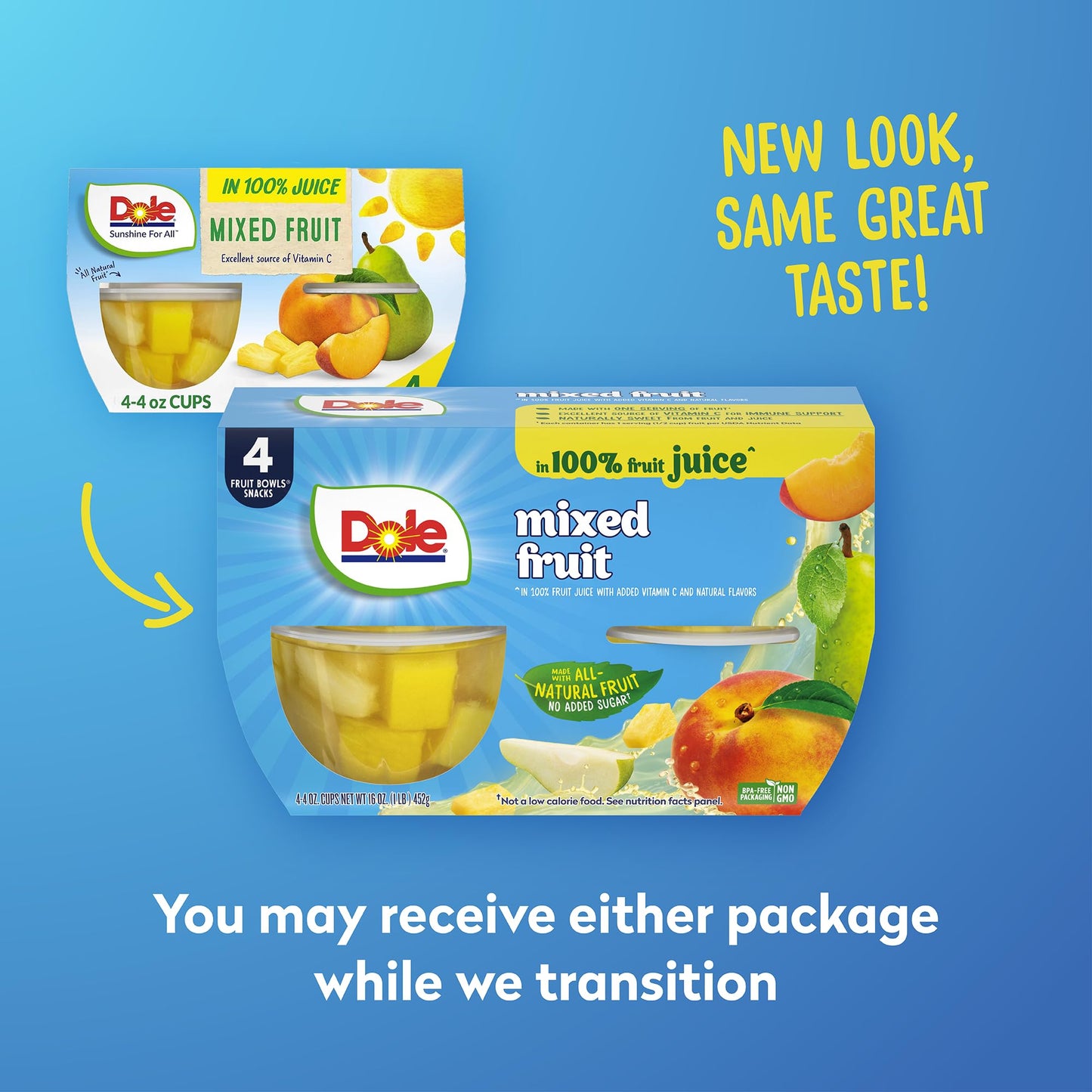 Dole Fruit Bowls Mixed Fruit In 100% Juice Snacks, 4Oz 24 Total Cups, Gluten & Dairy Free, Bulk Lunch Snacks For Kids & Adults