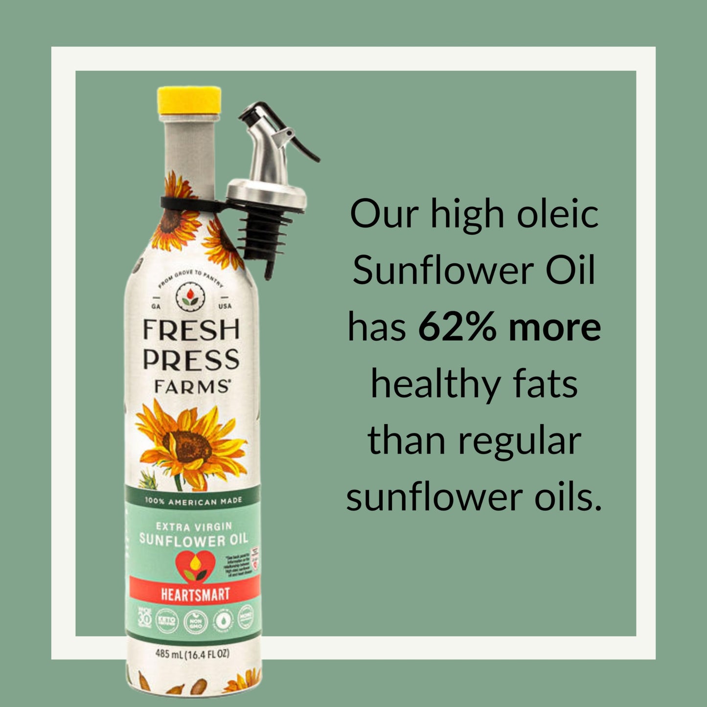 Fresh Press Farms Cold Pressed Extra Virgin Sunflower Oil, 16.4 Fl Oz (Pack Of 2), High Oleic, Georgia Grown, 100% American Made