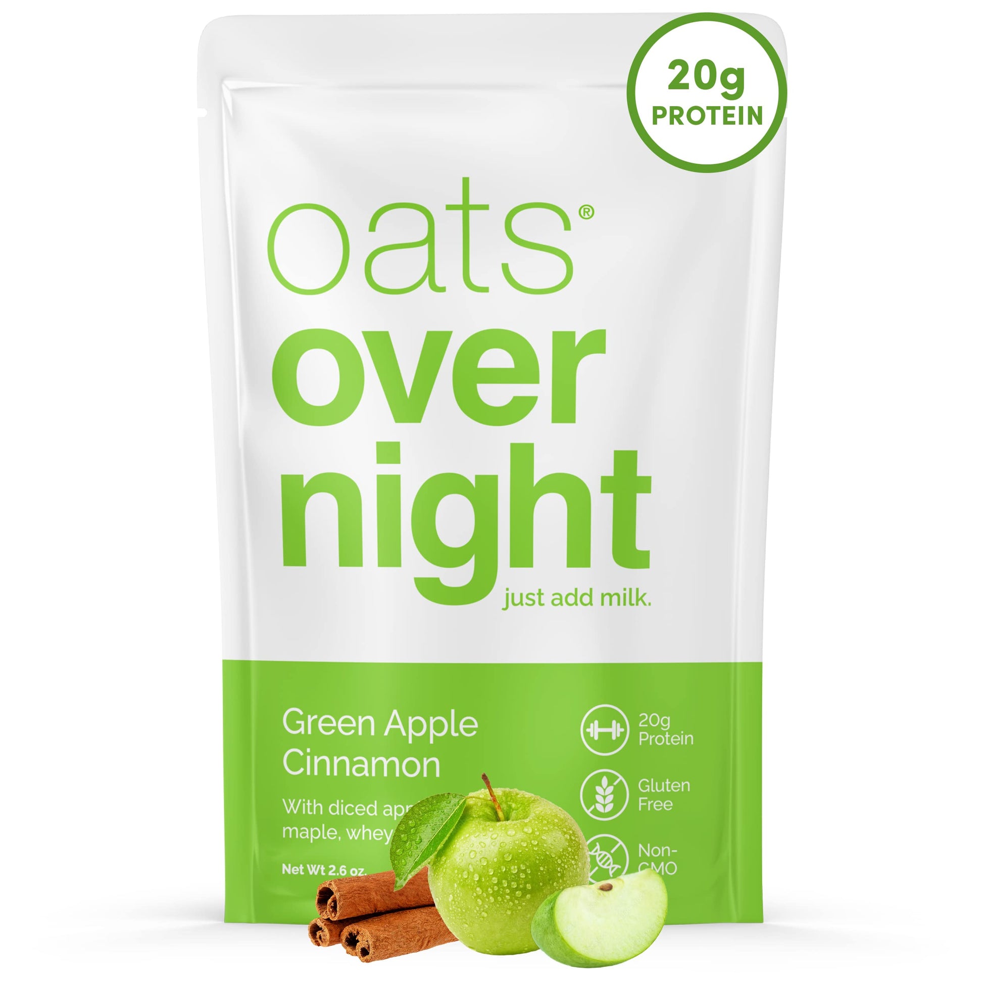 Oats Overnight Green Apple Cinnamon Overnight Oats, 20g Protein, High Fiber, Gluten Free, 2.6 oz (Pack of 8)