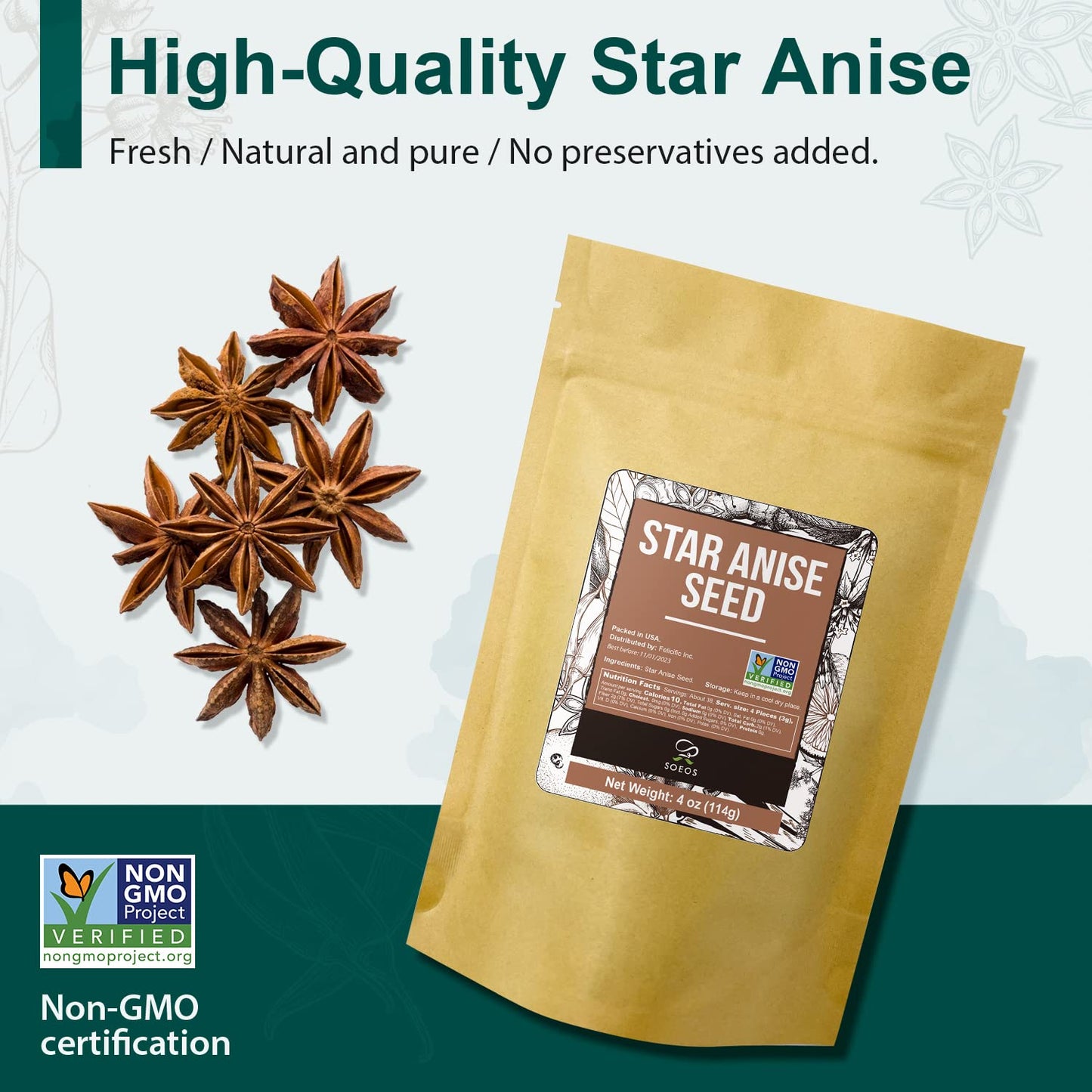 Soeos Cinnamon Sticks Bulk + Star Anise Whole + Whole Cloves Bulk, 4oz Each, All Natural, No Preservative, Spice Sets, Starter S