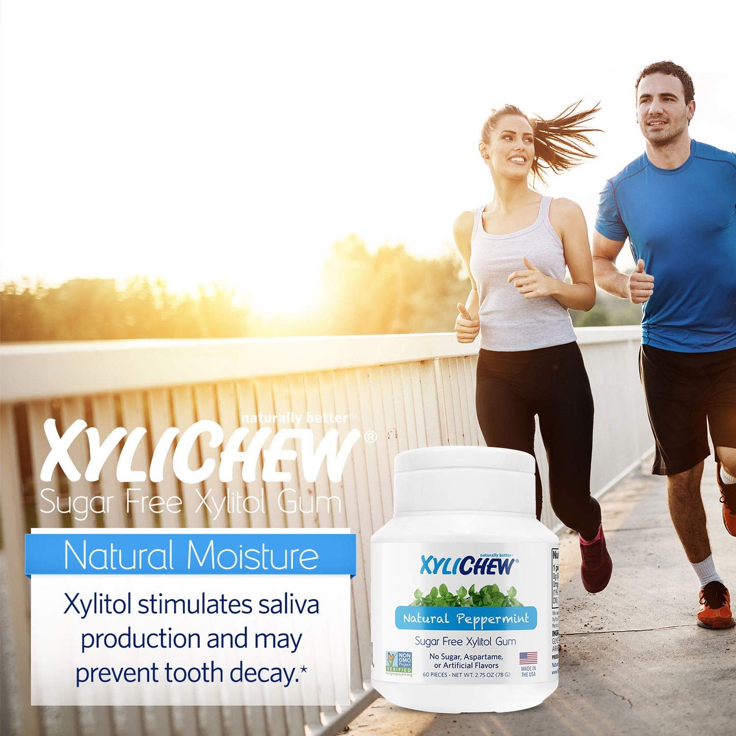 Xylichew Xylitol Chewing Gum - Sugar Free, Non-GMO, Peppermint Flavor - 60 Count