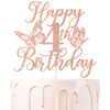 Rose Gold Glitter Butterfly Happy 4th Birthday Cake Topper & Party Decorations for Girls