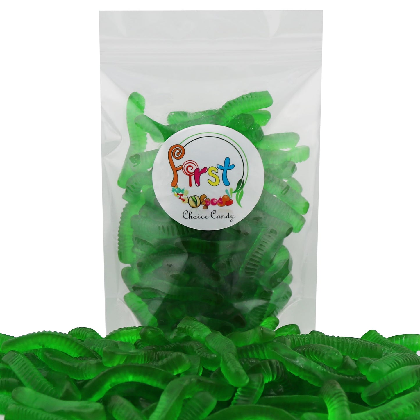 Firstchoicecandy Sweet & Sour Gummy Worms, Multi Flavors And Solid Colors (5 Pound, Green Apple)