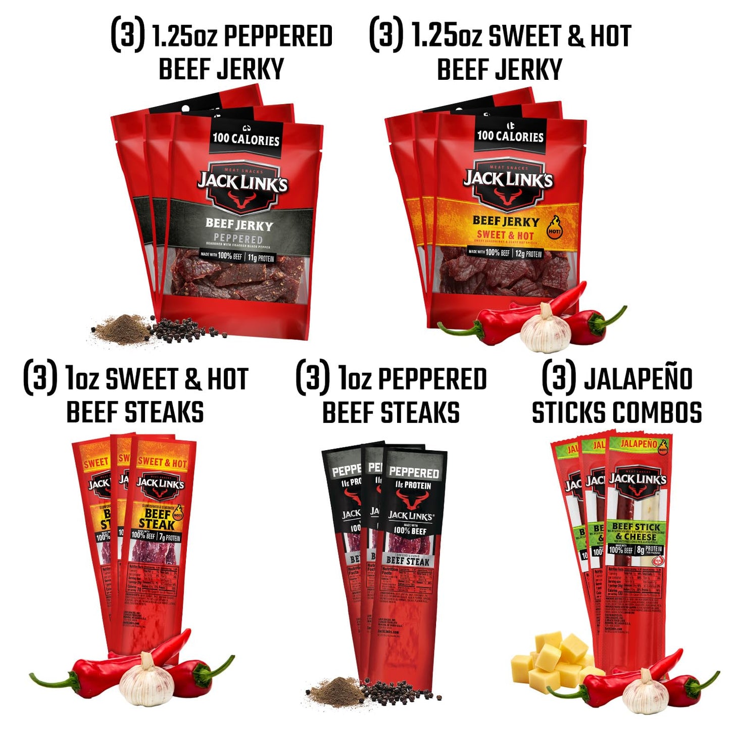 Jack Link'S Spicy Beef Jerky Gift Basket Variety Pack - Includes Beef Jerky, Meat Sticks, And Beef Steaks, Great Gift For Men, P