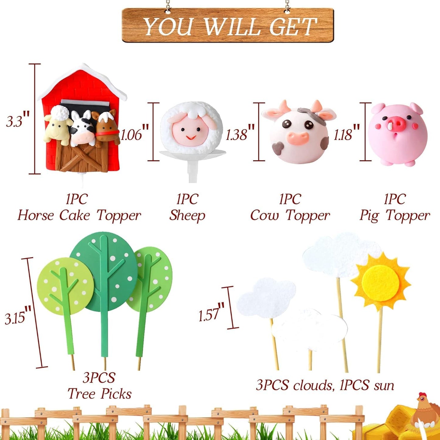 Jevenis Little Farm Animal Cake Decoration Sheep Cake Topper Farm Animal Birthday Cake Topper Cow Cake Decoration Pig Cake Toppe