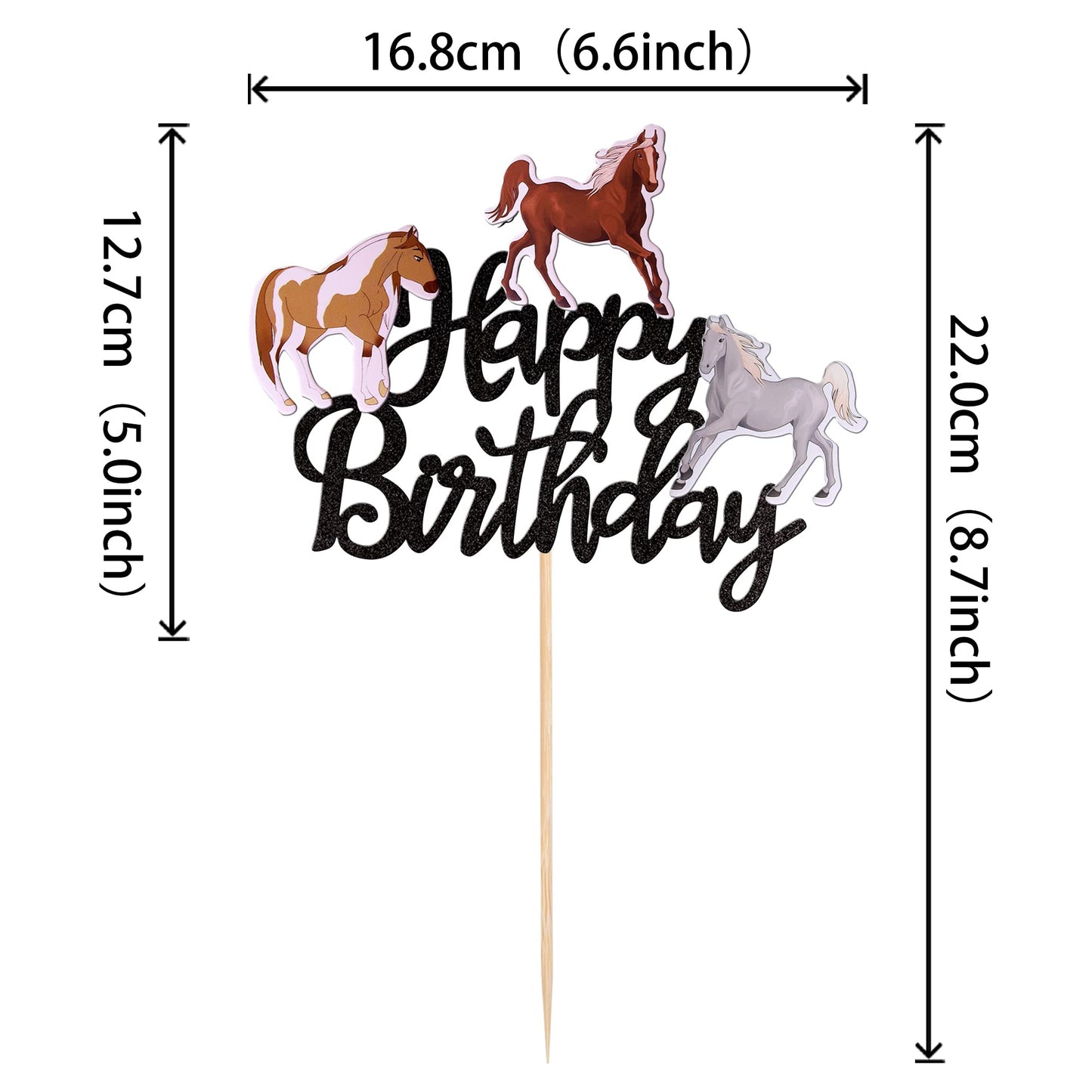 YCTHUNFISH Horse Birthday Cake Topper, Glitter Paper Decoration, Equestrian Theme, Black