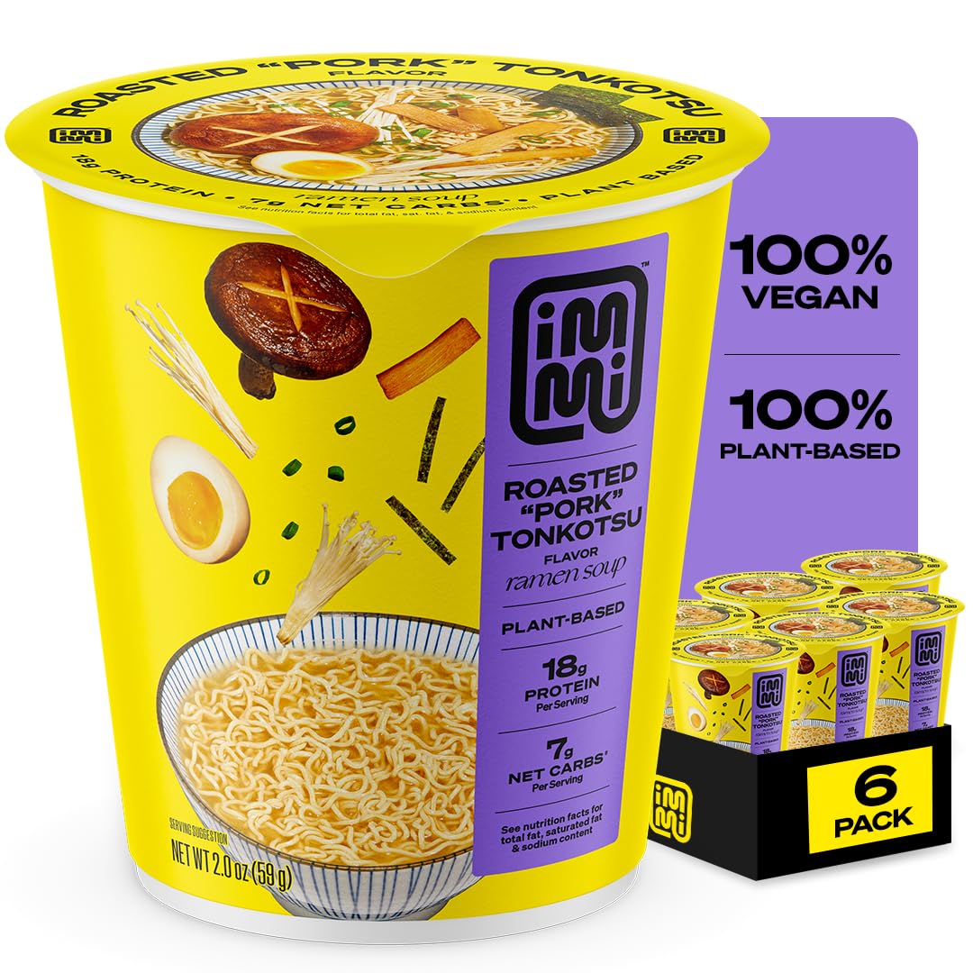 immi Roasted  Pork  Tonkotsu Ramen Cup Noodles - 18g Plant-Based Protein, 8g Net Carbs, Keto Friendly, High Protein, High Fibe
