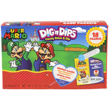 Super Mario Dig N Dips Box, Birthday Party Favor Kit With To/From Sections, 18 Count