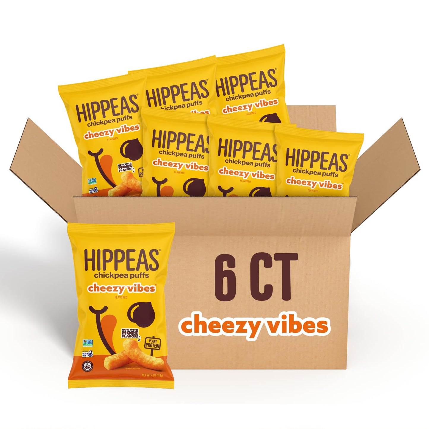 Hippeas Chickpea Puffs, Cheezy Vibes, 4 Ounce (Pack of 6), 4g Protein, 3g Fiber, Vegan, Gluten-Free, Crunchy, Plant Protein Snac