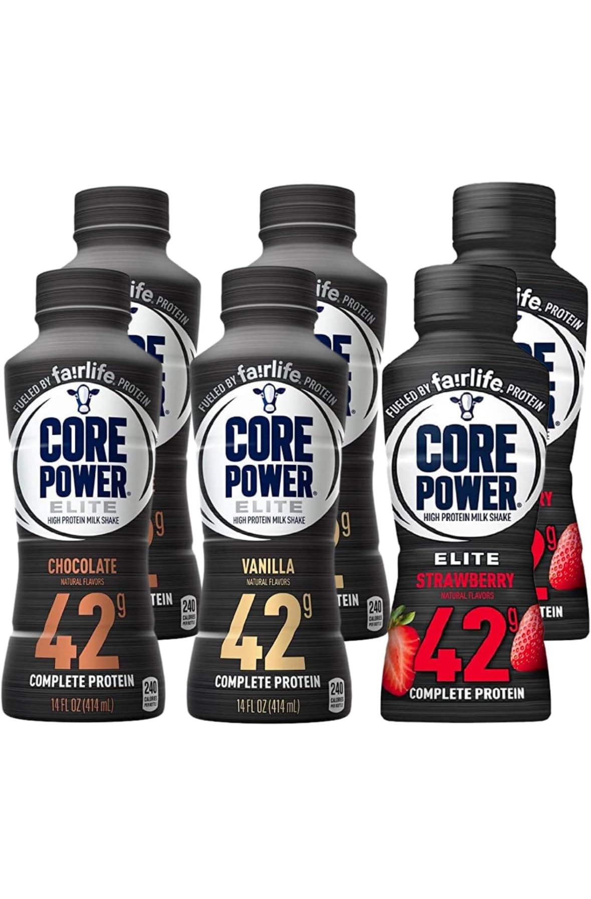 Fairlife Core Power advanced High Protein Milk Shake 42g (Pack of 12) 3 Flavor Variety Pack - Chocolate  Vanilla and Strawberry 14 Fl in Baxter Expresss packaging