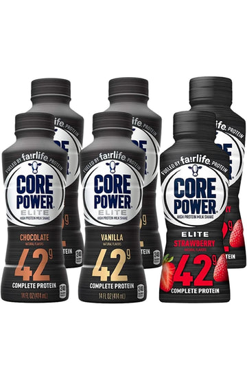 Fairlife Core Power advanced High Protein Milk Shake 42g (Pack of 12) 3 Flavor Variety Pack - Chocolate  Vanilla and Strawberry 14 Fl in Baxter Expresss packaging