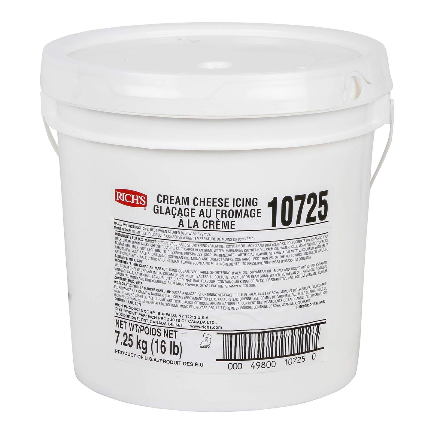 Richs Buttercream Style Icing Pail, Cream Cheese, 16 lb pail