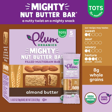 Plum Organics Mighty Nut Butter Bars - Almond Butter - 0.67 Oz Bars (Pack Of 40) - Organic Toddler Food Multigrain Snack Bars
