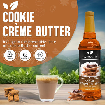 Syruvia Cookie Butter Coffee Syrup - 25.4 Fl Oz Premium Coffee Flavoring Syrup - Kosher Coffee Syrups, Gluten Free, No Coloring,