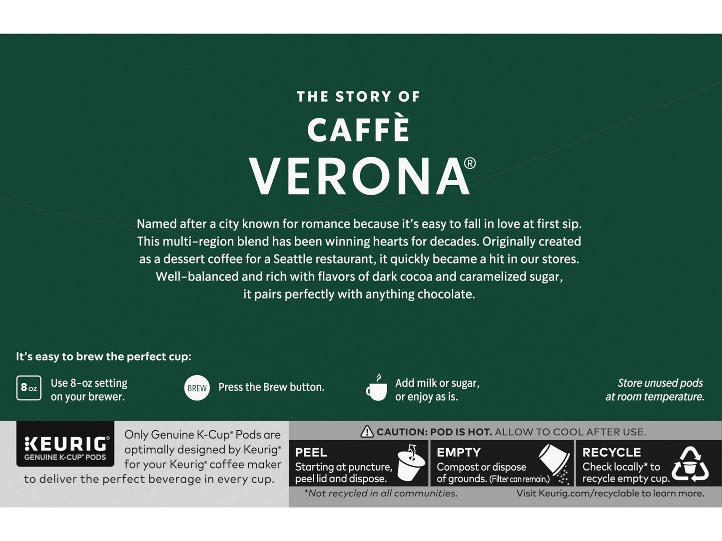 Starbucks Cafe Verona Roast K-Cup Pods, Dark Cocoa & Caramelized Sugar, 60 Count