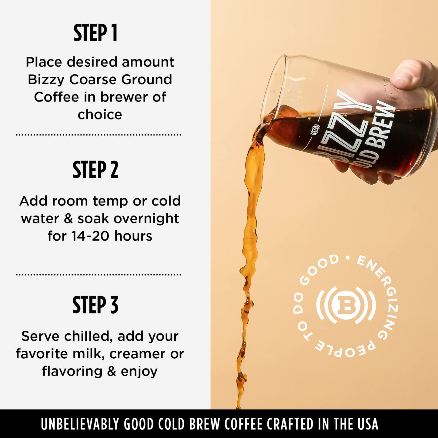 Bizzy Organic Cold Brew Coffee | Dark & Bold Blend | Coarse Ground Coffee | Dark Roast | Micro Sifted | Specialty Grade | 100% Arabica | Brew Bags | 12 Count | Makes 42 Cups