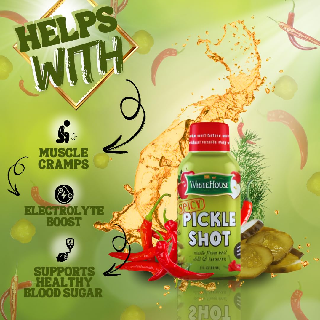 White House Spicy Pickle Shots with Dill & Turmeric, Hydrating Juice, 2 Fl Oz (Pack of 6) - Helps Stop Muscle Cramps