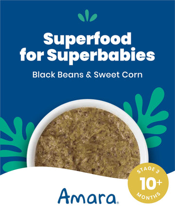 Amara Organic Baby Food - Stage 3 - Black Bean & Sweet Corn - Baby Cereal To Mix With Breastmilk, Water Or Baby Formula - Shelf