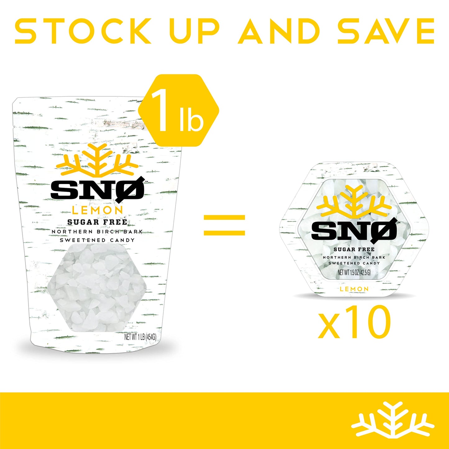 Lemon Keto Xylitol Candy Chips (3-Pack)- Snø 1.5 Oz - Sugar-Free Candy With Only 2 Ingredients | Low Carbs, Diabetic-Friendly, Non-Gmo, Vegan, Gf & Kosher | Purest Candy In The World!