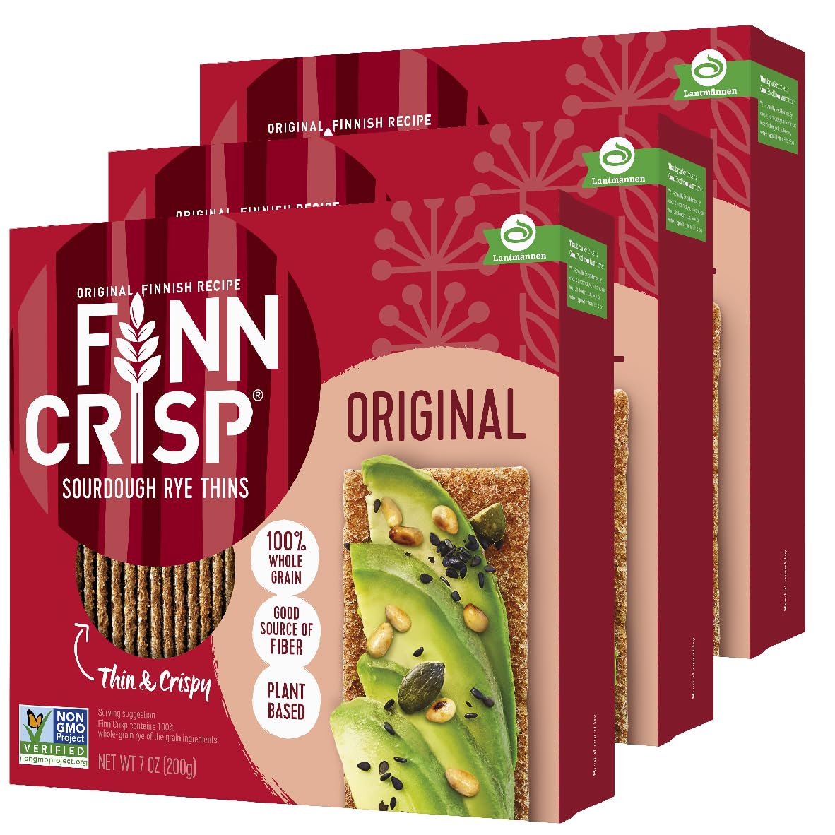 Finn Crisp Original Rye Crispbread - Thin, Crispy Flatbread Crackers - 7oz (Pack of 3) - Authentic Finnish Sourdough Whole Grain Rye
