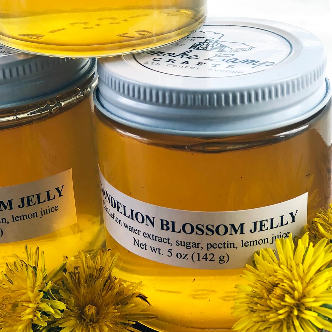 Smoke Camp Crafts - Dandelion Blossom Jelly, Gourmet Low Sugar Jelly, Homemade & All Natural Preserves, Small Jelly Jar, Vegan H