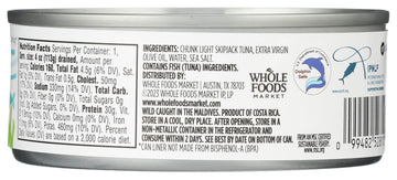 365 By Whole Foods Market, Skipjack Tuna In Extra Virgin Olive Oil, Salt Added, 5 Ounce