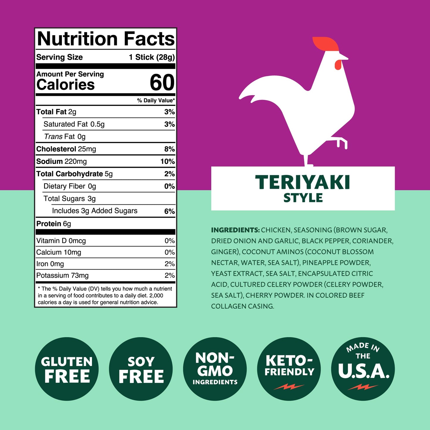 Mighty Spark Chicken Snack Sticks - Teriyaki - 6g of Protein  No s  No  s  Gluten Free  Soy Free Meat Sticks - High Protein Keto Snacks  Weight Watchers Approved - 12 Count