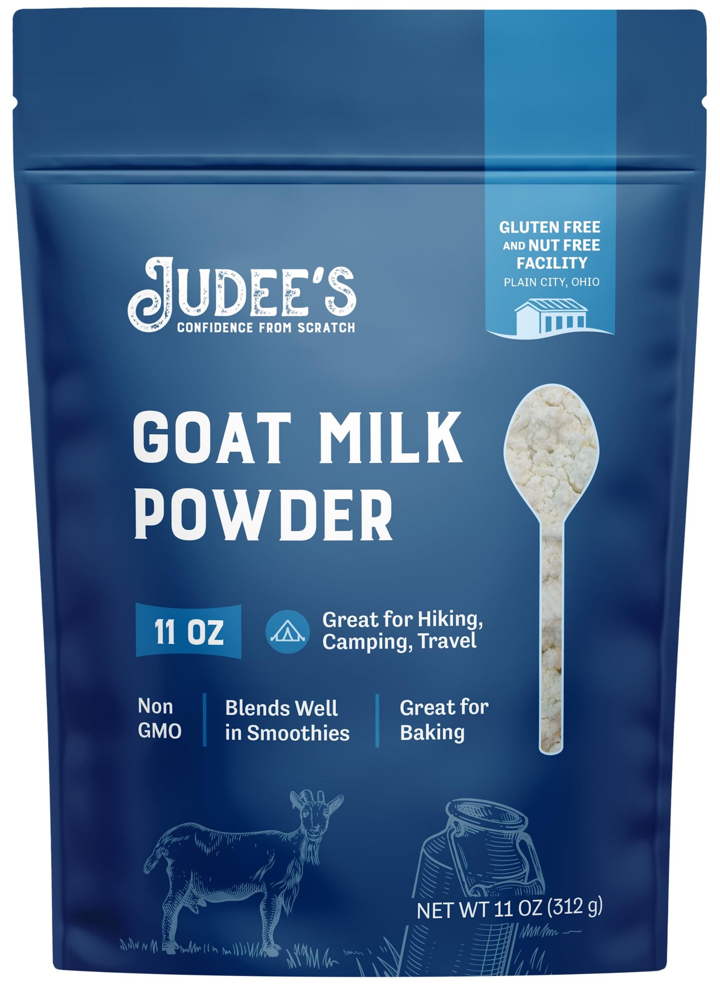 Judees Goat Milk Powder 11 Oz - Blends Well In Smoothies And Great For Baking - Convenient For Travel, Hiking, And Camping - Non