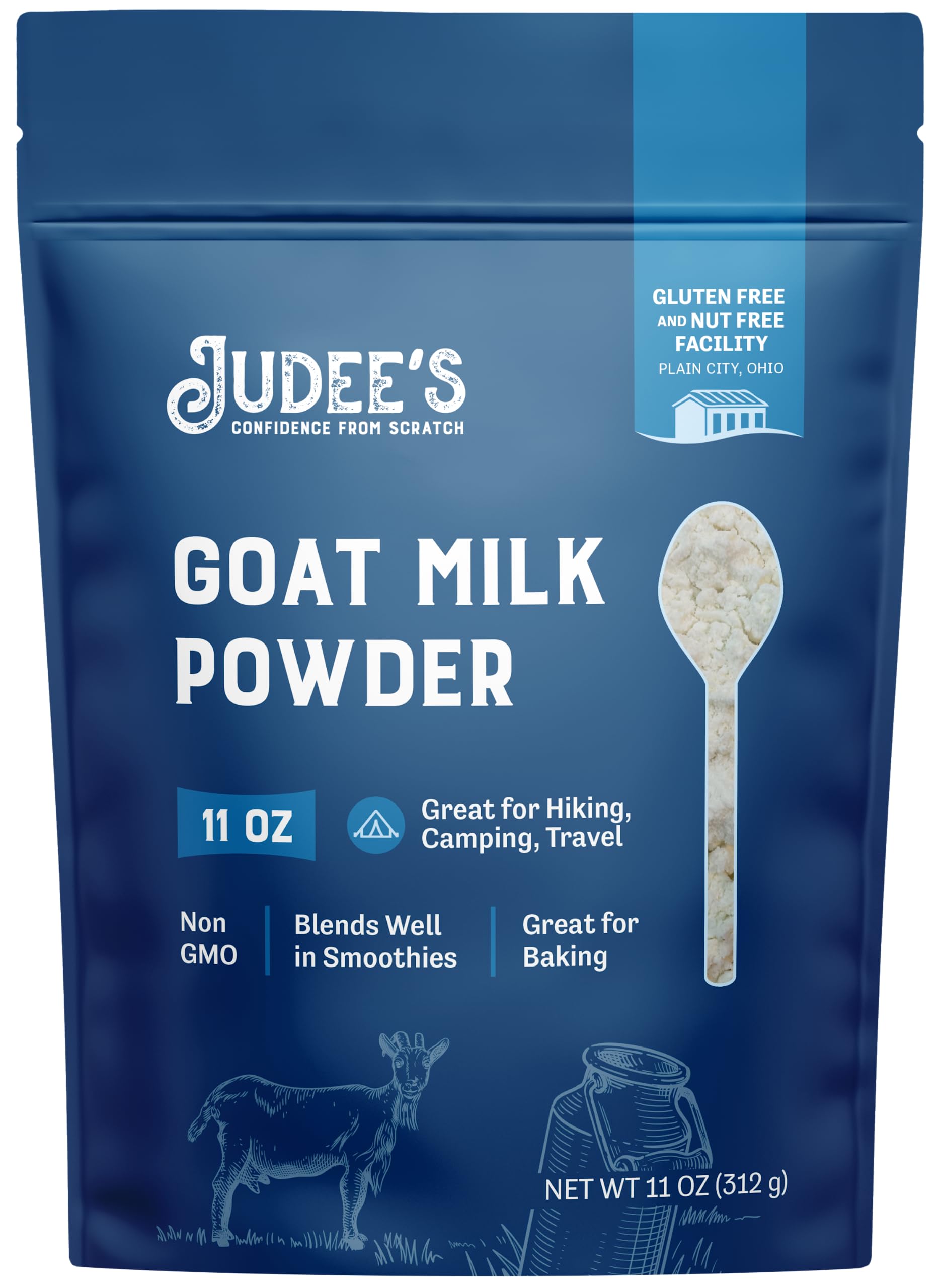 Judees Goat Milk Powder 11 Oz - Blends Well In Smoothies And Great For Baking - Convenient For Travel, Hiking, And Camping - Non