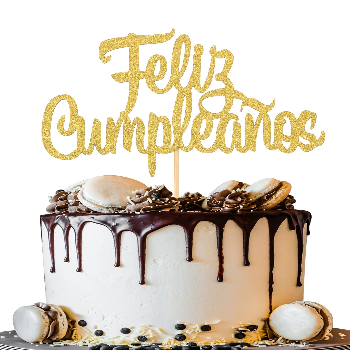 Spanish Feliz Cumpleaos Cake Topper - Gold Glitter Happy Birthday Cake Topper, Fiesta Theme Party Decoration Supplies, Single-Si