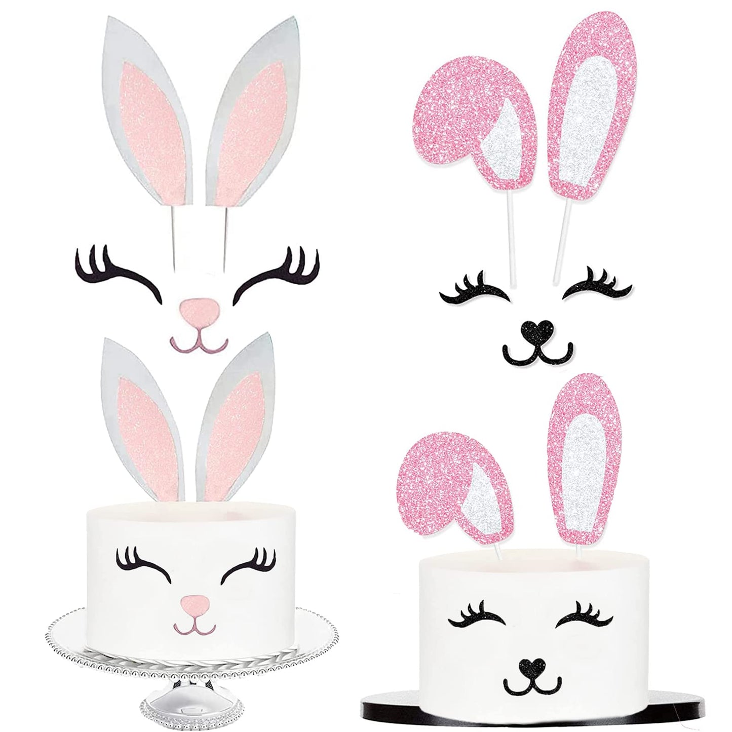 2 Pack Easter Bunny Cake Topper Party Cake Decoration Easter Theme Rabbit Bunny Ears Cake Topper For Birthday Party  Wedding  Baby Shower  Spring Eater Party