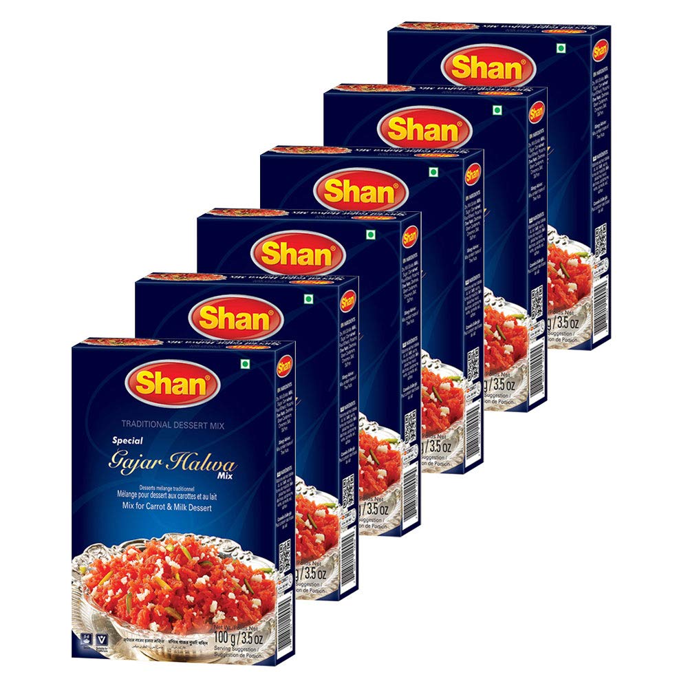 Shan Gajar Halwa Dessert Mix - Vegetarian Powder for Carrots and Milk - Pack of 6 (3.5 oz each)