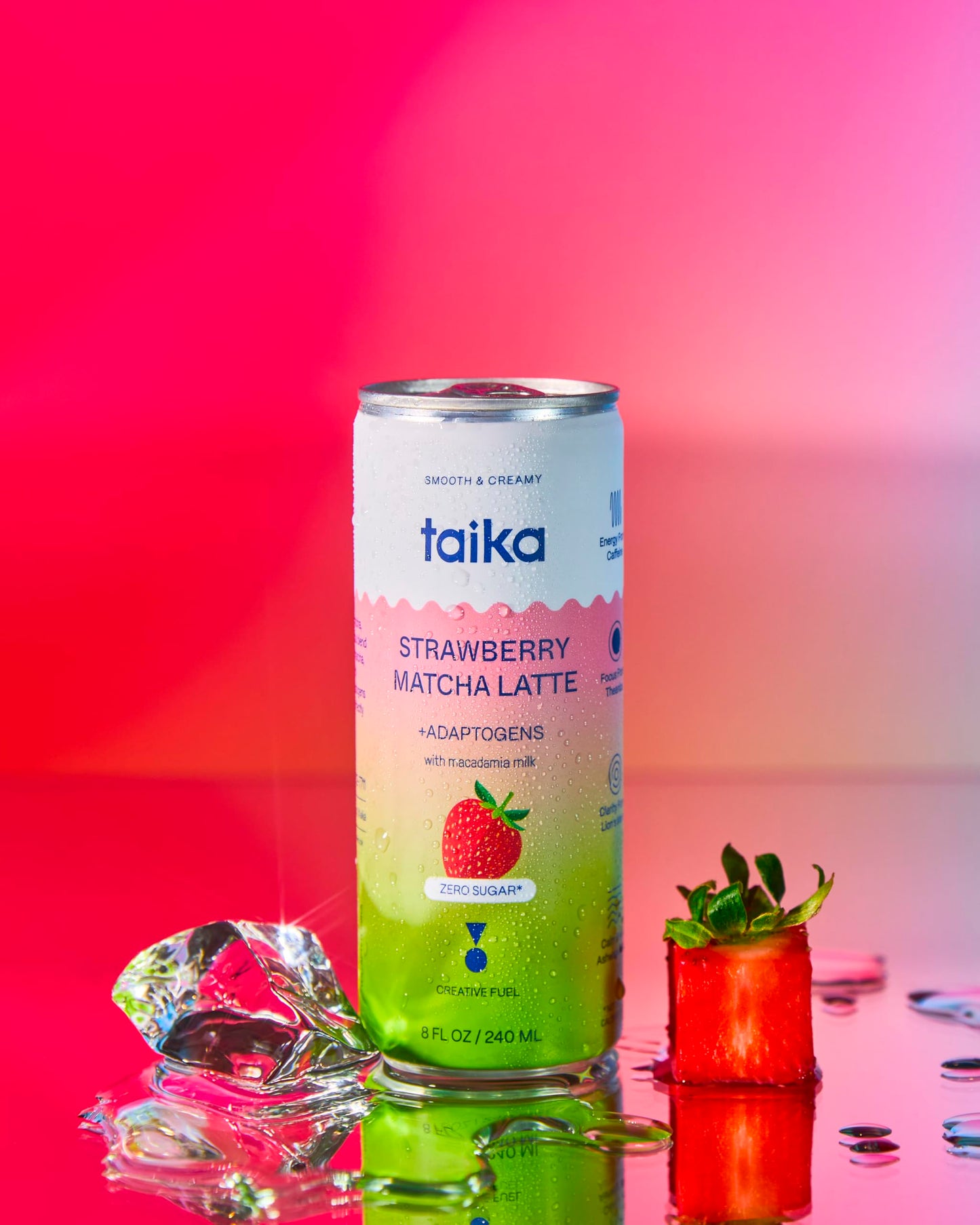 Taika Strawberry Matcha Latte - Ready To Drink Hot & Cold Brew Strawberry Matcha Latte In Cans - Organic Ceremonial Grade Matcha