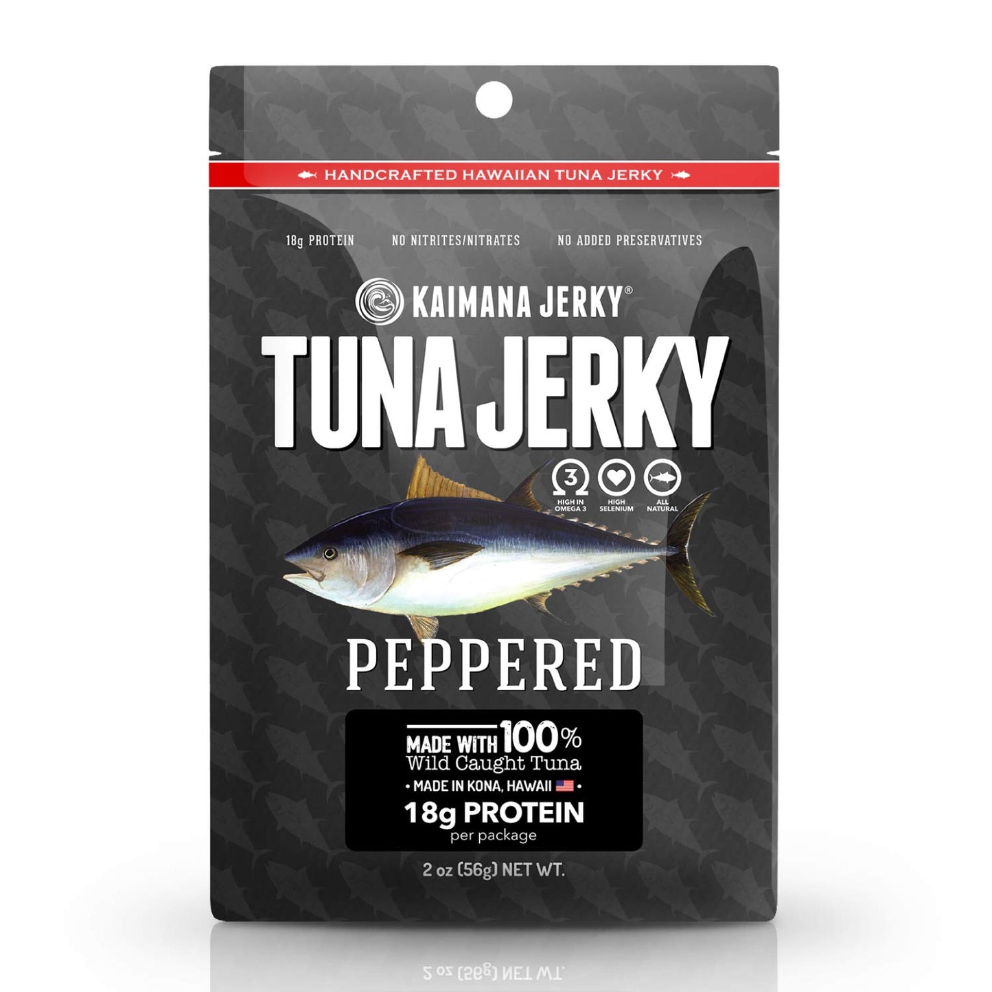 Kaimana Jerky Wild-Caught Ahi Tuna Jerky, Peppered, 2oz, All-Natural, High in Protein, Rich in Omega-3s