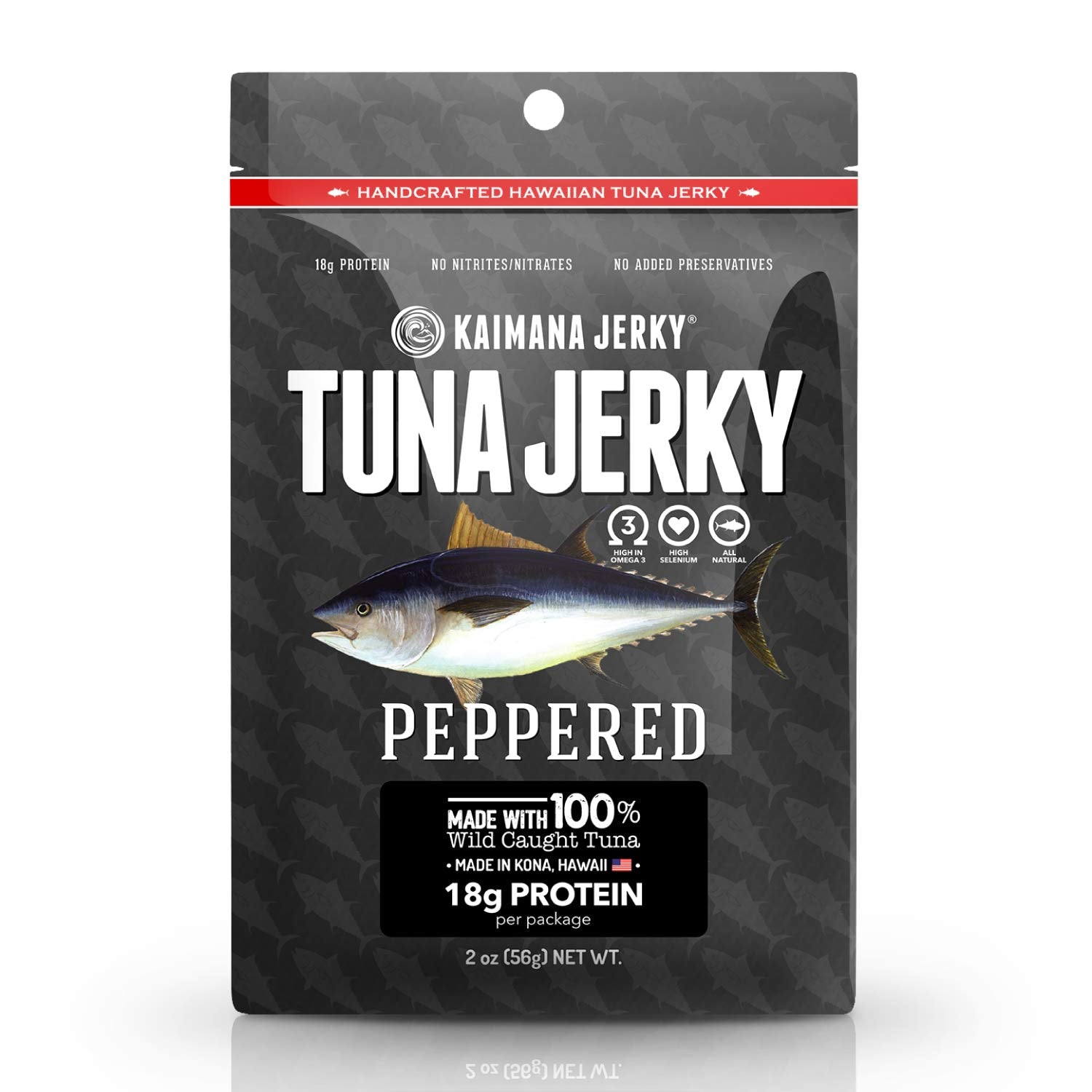 Kaimana Jerky Wild-Caught Ahi Tuna Jerky, Peppered, 2oz, All-Natural, High in Protein, Rich in Omega-3s
