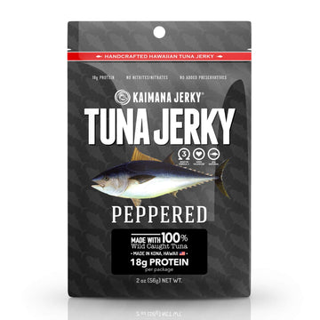 Kaimana Jerky Wild-Caught Ahi Tuna Jerky, Peppered, 2oz, All-Natural, High in Protein, Rich in Omega-3s