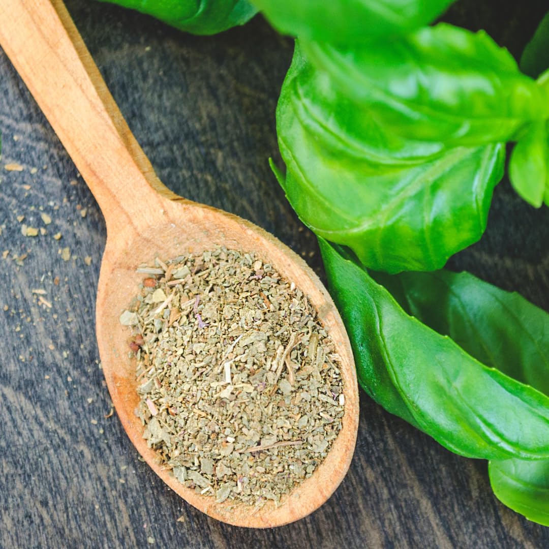 Olive & Vine Ground Basil, Herbaceous Flavor, Seasoning For Pasta, Soups, Salads, With Rich Tradition, Authentic Taste, For Global Recipes (3.20 Ounce)