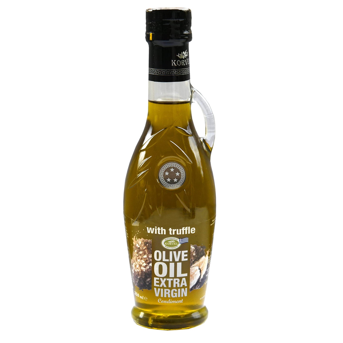 KORVEL Extra Virgin Olive Oil with Truffle, Glass Bottle Amphora, 250 ml (8.45 fl oz)