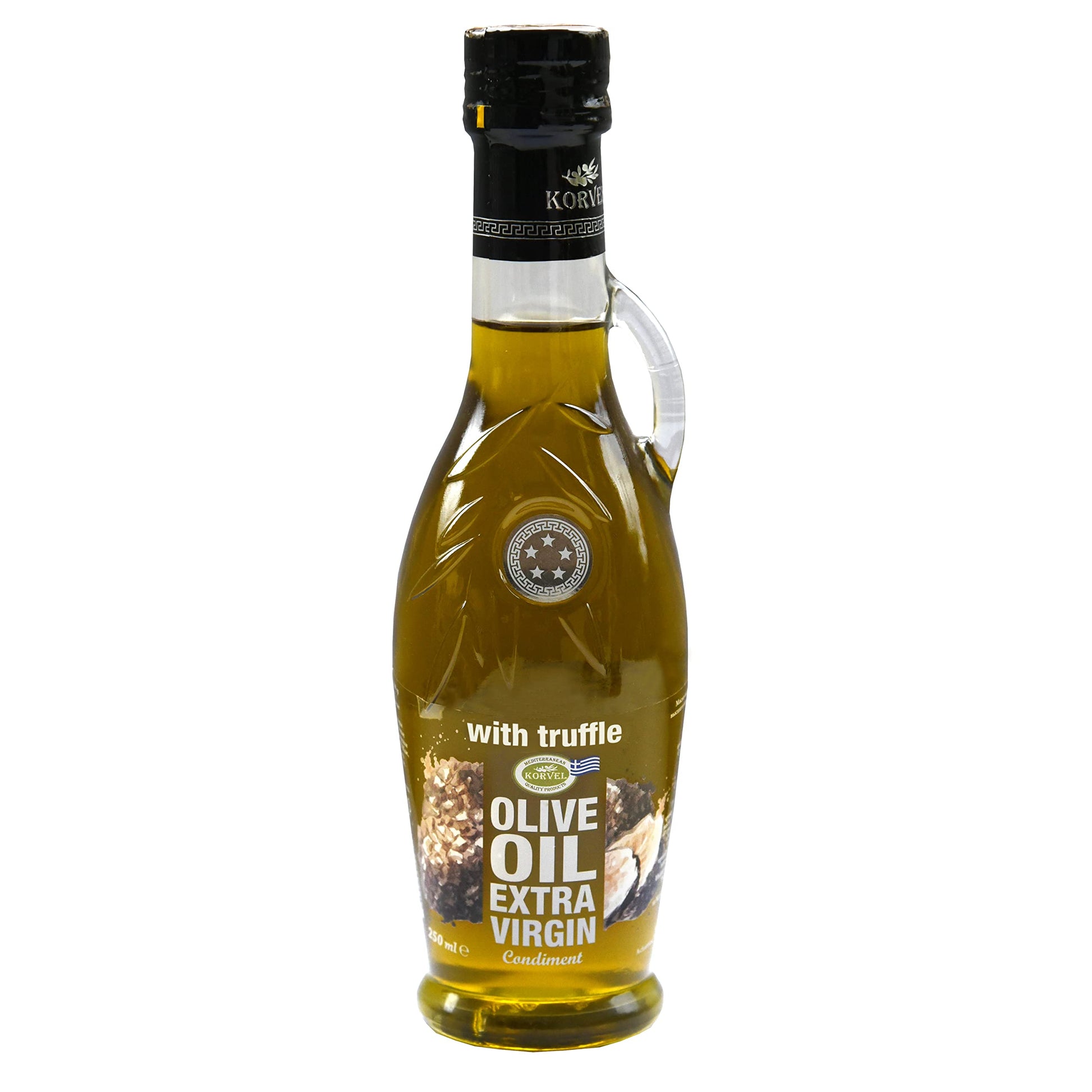 KORVEL Extra Virgin Olive Oil with Truffle, Glass Bottle Amphora, 250 ml (8.45 fl oz)