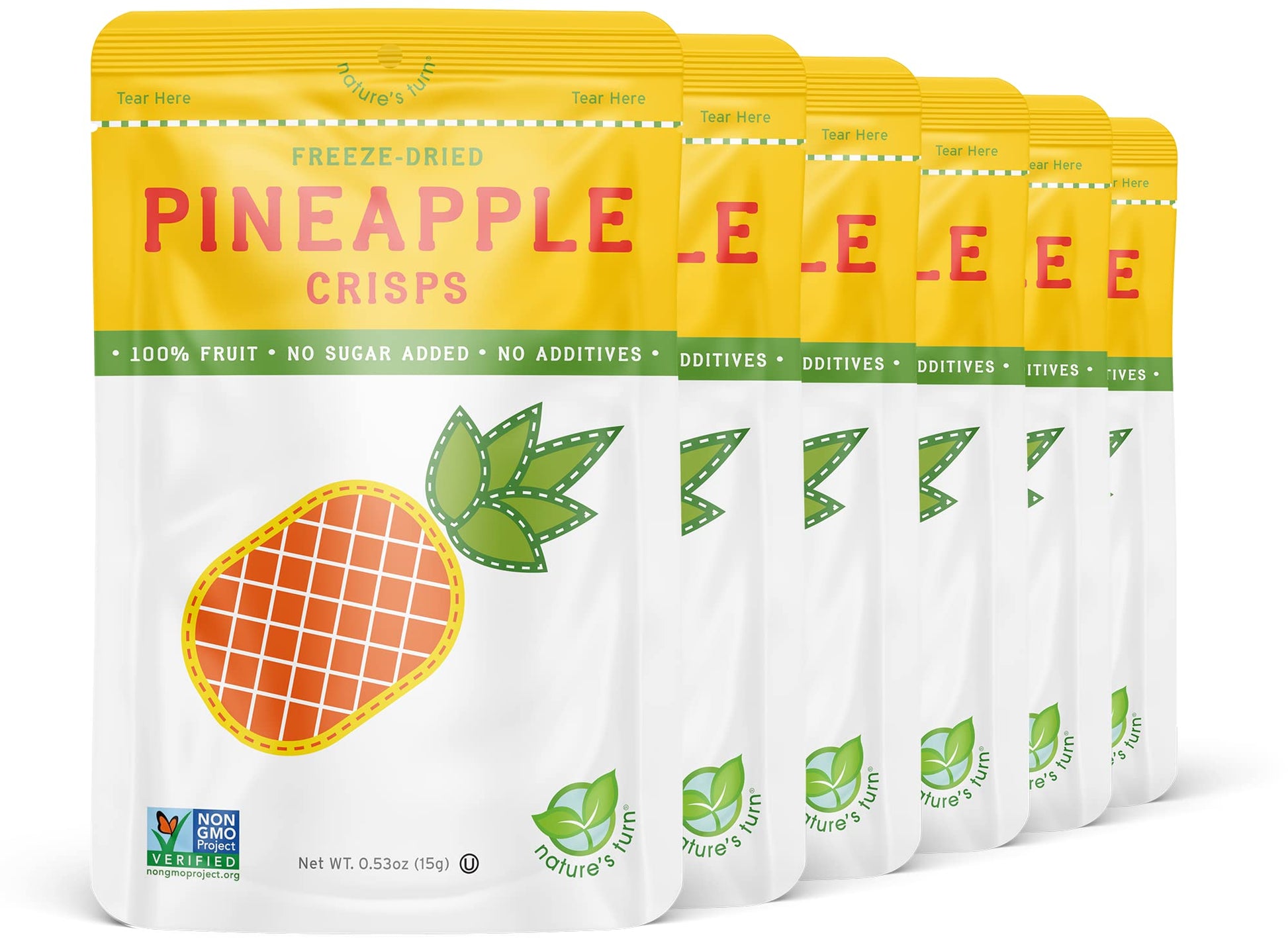 Natures Turn Freeze-Dried Fruit Snacks, Pineapple Crisps, Pack Of 6 (0.53 Oz Each)
