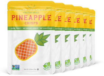 Natures Turn Freeze-Dried Fruit Snacks, Pineapple Crisps, Pack Of 6 (0.53 Oz Each)
