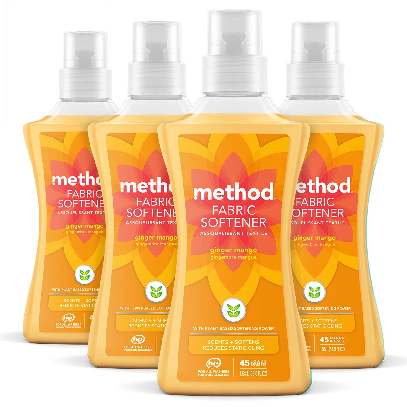 Method Fabric Softener, Ginger Mango, 535 Ounces, 45 Loads, 4 Pack, Packaging May Vary